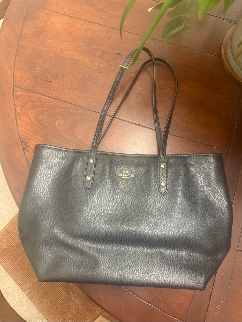 Coach Black Pebbled Leather Tote with Gold Logo Used